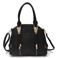 Satchel Bag w/ 2 Front Zipper Pockets - Black - BG-DH077BK